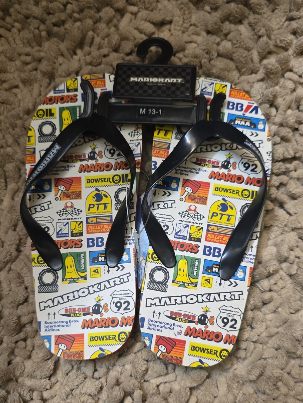 New Nintendo Mario Kart Kids Size Medium 13-1 Racer Graphics Flip Flops